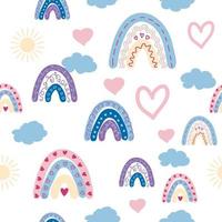 Rainbow seamless pattern in pastel colors. Scandinavian baby hand drawn illustration for textiles and newborn clothes. vector