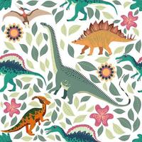 patrón de dinosaurio de fideos. estampado de dragón textil sin costuras, fondo de tela infantil de moda, dinosaurios de dibujos animados. vector