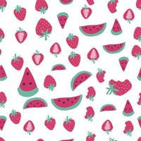 Seamless watermelon and strawberry pattern. vector