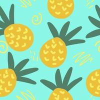 piña y garabatos de patrones sin fisuras. dibujado a mano. ilustración para papel pintado, papel de regalo, textil, fondo. fruta tropical jugosa de verano. vector