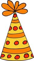 party hat with circles and stripes. hand drawn doodle style. , minimalism, trending color yellow, orange. festive funny vector