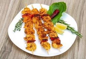 Prawn skewer dish view photo