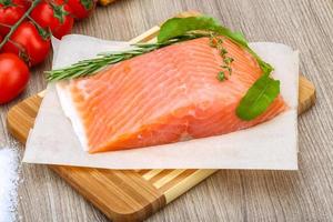 Salted salmon on wood photo