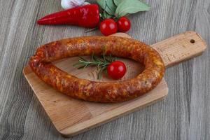 Sausage on wood photo