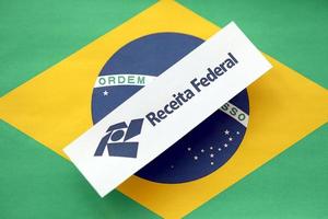 TERNOPIL, UKRAINE - MAY 20, 2022 Brazilian Receita Federal logo printed on paper. Receita Federal is the Brazilian federal revenue service agency and a secretariat of Ministry of the Economy photo