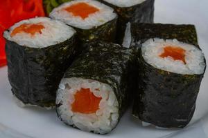 Salmon maki dish photo