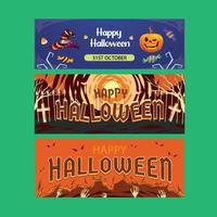 set of three halloween twitter header vector