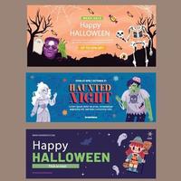 flat halloween social media cover template vector