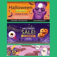 plantilla de banner de venta horizontal de feliz halloween vector