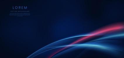 Abstract technology futuristic glowing blue and red  curved line on dark blue background. vector