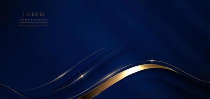 Luxury curve golden lines on dark blue  background with lighting effect and space for text. Luxury design style. vector