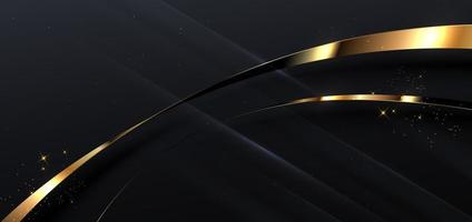 3D gold curved dark and gold ribbon on black background with lighting effec and space for text. Luxury design style. vector