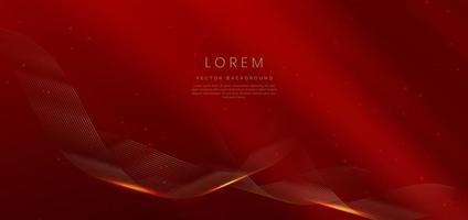 Abstract luxury golden lines curved overlapping on dark red background. vector