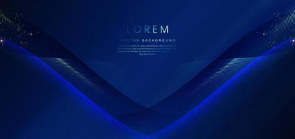 Abstract luxury golden lines curved overlapping on dark blue background. Template premium award design. vector