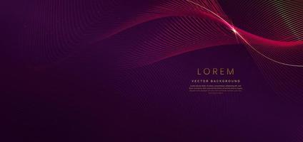 Abstract luxury golden lines curved overlapping on dark purple background. vector