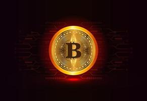 circuito digital de criptomoneda bitcoin en luz roja brillante vector