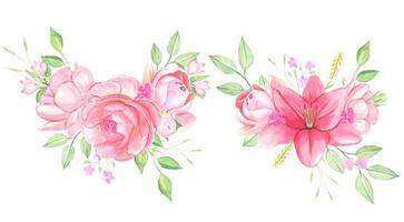 Watercolor flowers, bouquets of pink flowers, isolated vector
