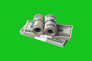 Bundle of US dollar bills isolated on chroma keyer green. Pack of american money with high resolution on perfect green mask photo