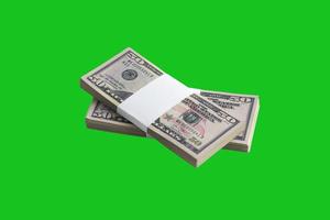 Bundle of US dollar bills isolated on chroma keyer green. Pack of american money with high resolution on perfect green mask photo