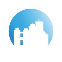 urban city skyline in blue circle shape vector illustration