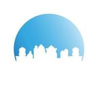 city skyline in blue circle shape vector illustration