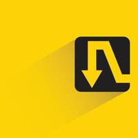 down way arrow button with shadow on yellow background vector