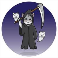 illustration of a cute grim reaper cat that has done its job vector