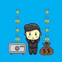 illustration of cute businessman who earns money continuously vector