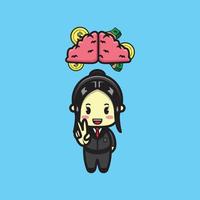 illustration of cute business woman with money brain vector