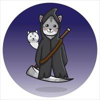illustration of cute grim reaper cat watching the target vector