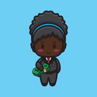 cute businesswoman who brings a lot of money vector