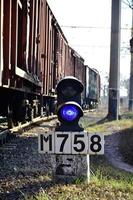 Railroad sign with the railway background photo