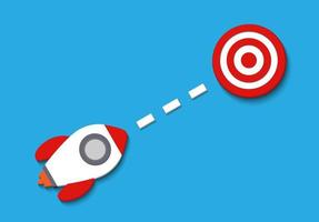 Red rocket targeting to hit center dartboard. Arrow dart aim goal on bullseye in target. Business success, investment goal, opportunity challenge, aim strategy, achievement focus concept. illustration vector