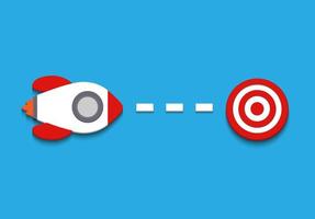 Red rocket targeting to hit center dartboard. Arrow dart aim goal on bullseye in target. Business success, investment goal, opportunity challenge, aim strategy, achievement focus concept. illustration vector