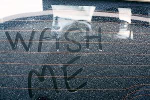 Close up of car dust with inscription photo