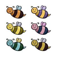 A set of colored icons, a cheerful fat bumblebee, a vector cartoon illustration on a white background