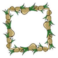 Square frame, ripe vegetables, golden onions, copy space, vector illustration in cartoon style on a white background
