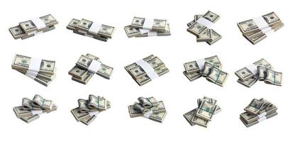 Big set of bundles of US dollar bills isolated on white. Collage with many packs of american money with high resolution on perfect white background photo