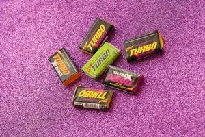 TERNOPIL, UKRAINE - MAY 28, 2022 Turkish retro chewing gums Turbo extreme with nostalgic design from 80s photo