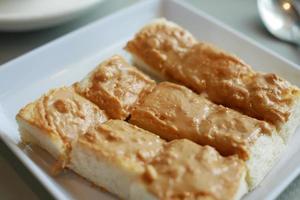 toasted bread with peanut butter on a plate photo