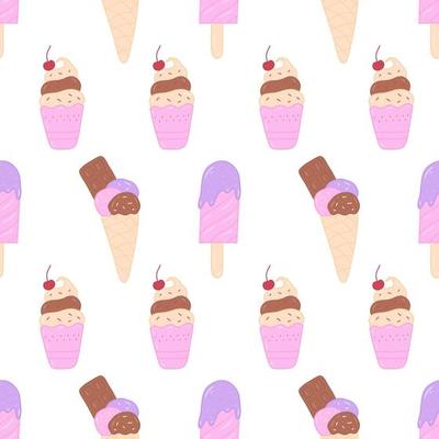 Doodle hand drawn ice cream vector seamless pattern