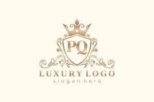 Initial PQ Letter Royal Luxury Logo template in vector art for Restaurant, Royalty, Boutique, Cafe, Hotel, Heraldic, Jewelry, Fashion and other vector illustration.