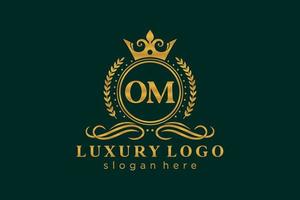 Initial OM Letter Royal Luxury Logo template in vector art for Restaurant, Royalty, Boutique, Cafe, Hotel, Heraldic, Jewelry, Fashion and other vector illustration.