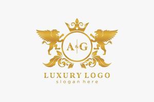 Initial AG Letter Lion Royal Luxury Logo template in vector art for Restaurant, Royalty, Boutique, Cafe, Hotel, Heraldic, Jewelry, Fashion and other vector illustration.