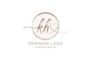 Initial KH handwriting logo with circle template vector logo of initial wedding, fashion, floral and botanical with creative template.