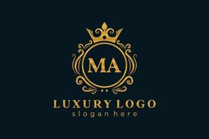 Initial MA Letter Royal Luxury Logo template in vector art for Restaurant, Royalty, Boutique, Cafe, Hotel, Heraldic, Jewelry, Fashion and other vector illustration.