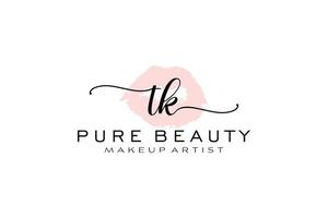 Initial TK Watercolor Lips Premade Logo Design, Logo for Makeup Artist Business Branding, Blush Beauty Boutique Logo Design, Calligraphy Logo with creative template. vector