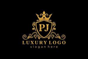 Initial PJ Letter Royal Luxury Logo template in vector art for Restaurant, Royalty, Boutique, Cafe, Hotel, Heraldic, Jewelry, Fashion and other vector illustration.