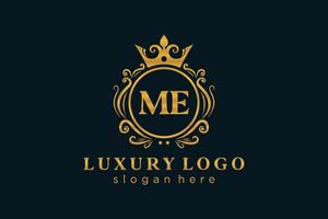 Initial ME Letter Royal Luxury Logo template in vector art for Restaurant, Royalty, Boutique, Cafe, Hotel, Heraldic, Jewelry, Fashion and other vector illustration.