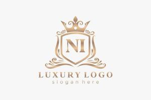 Initial NI Letter Royal Luxury Logo template in vector art for Restaurant, Royalty, Boutique, Cafe, Hotel, Heraldic, Jewelry, Fashion and other vector illustration.